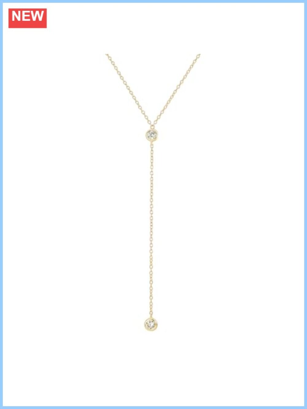 14kt Gold Dipped Sterling Silver Lariat Y Necklace Double CZ Adjustable 16-18"